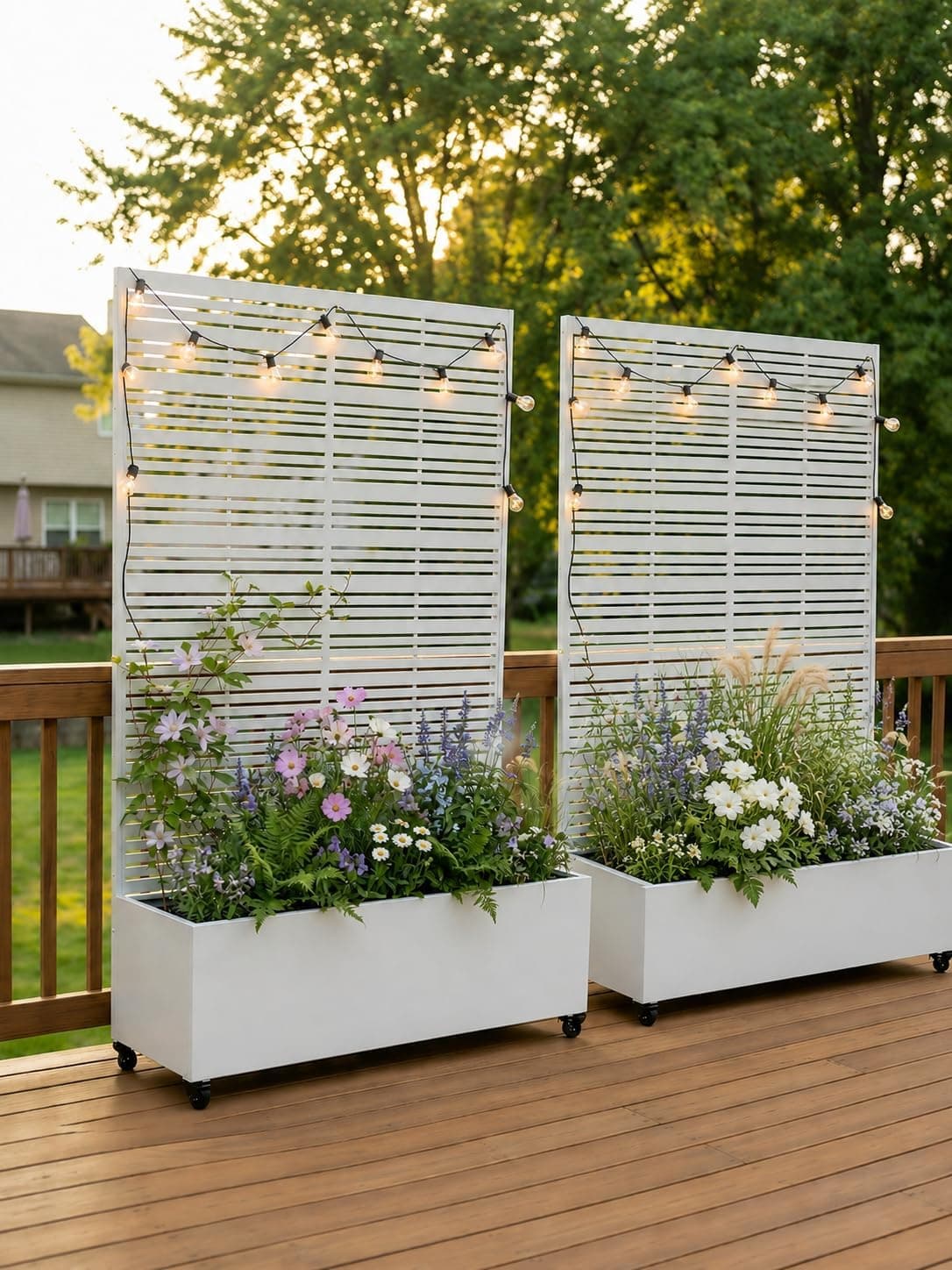 Huerto Urbano Elevado con Celosía, Jardineras Grandes para Exterior con Ruedas y Enrejado, Macetero de Metal para Privacidad, Ideal para Flores, Verduras y Plantas Trepadoras en Balcón