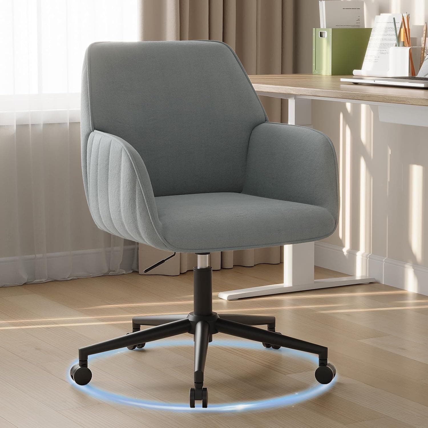 Silla de Escritorio para Oficina en casa, hasta 136 kg, Silla giratoria de Terciopelo, con reposabrazos, Ruedas, ergonómica, cómoda, para Mujeres, niñas, Silla de vanidad, Altura Ajustable