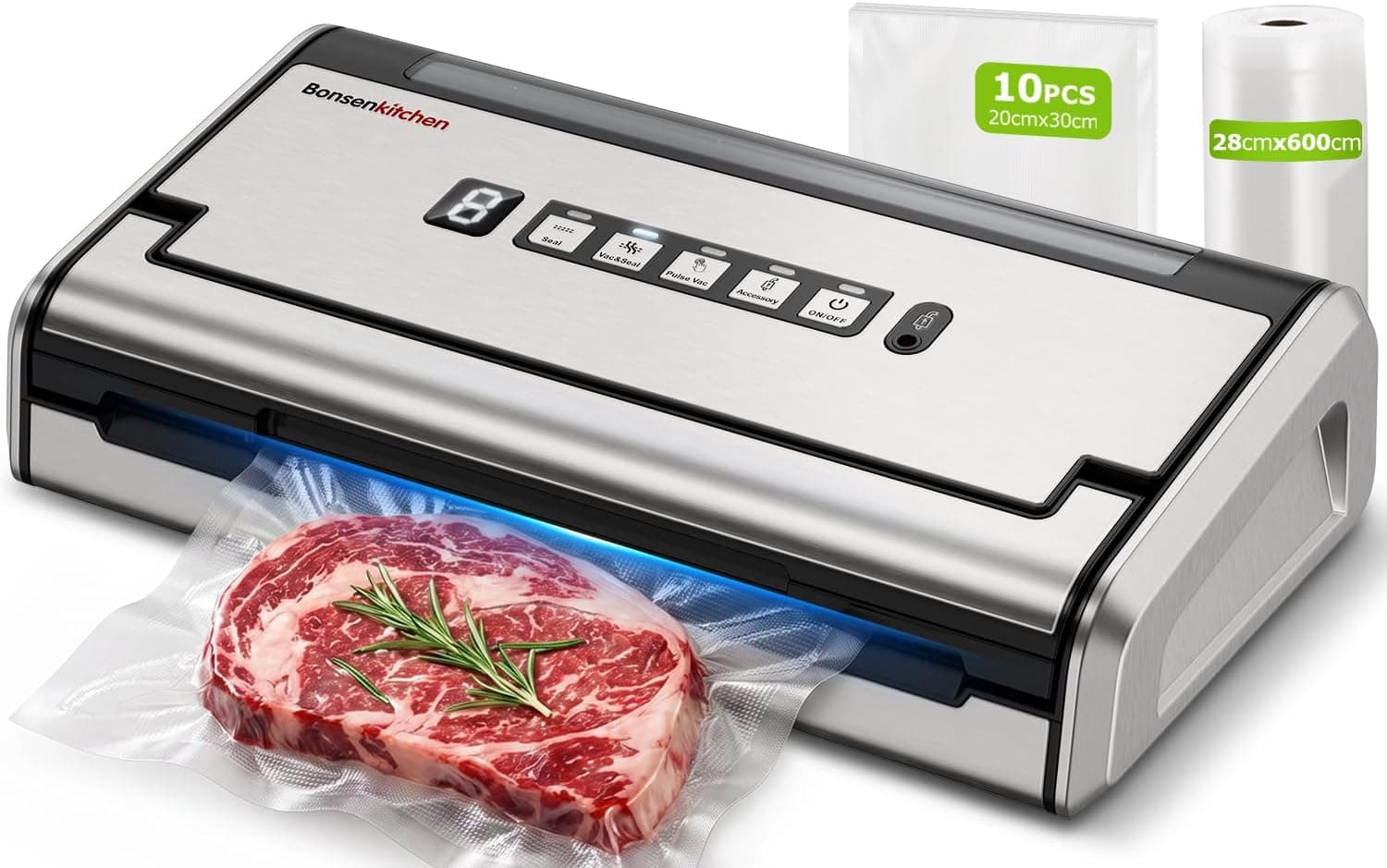 Bonsenkitchen Envasadora al Vacío, Sellado Ancho 5mm Antifugas, VS4200