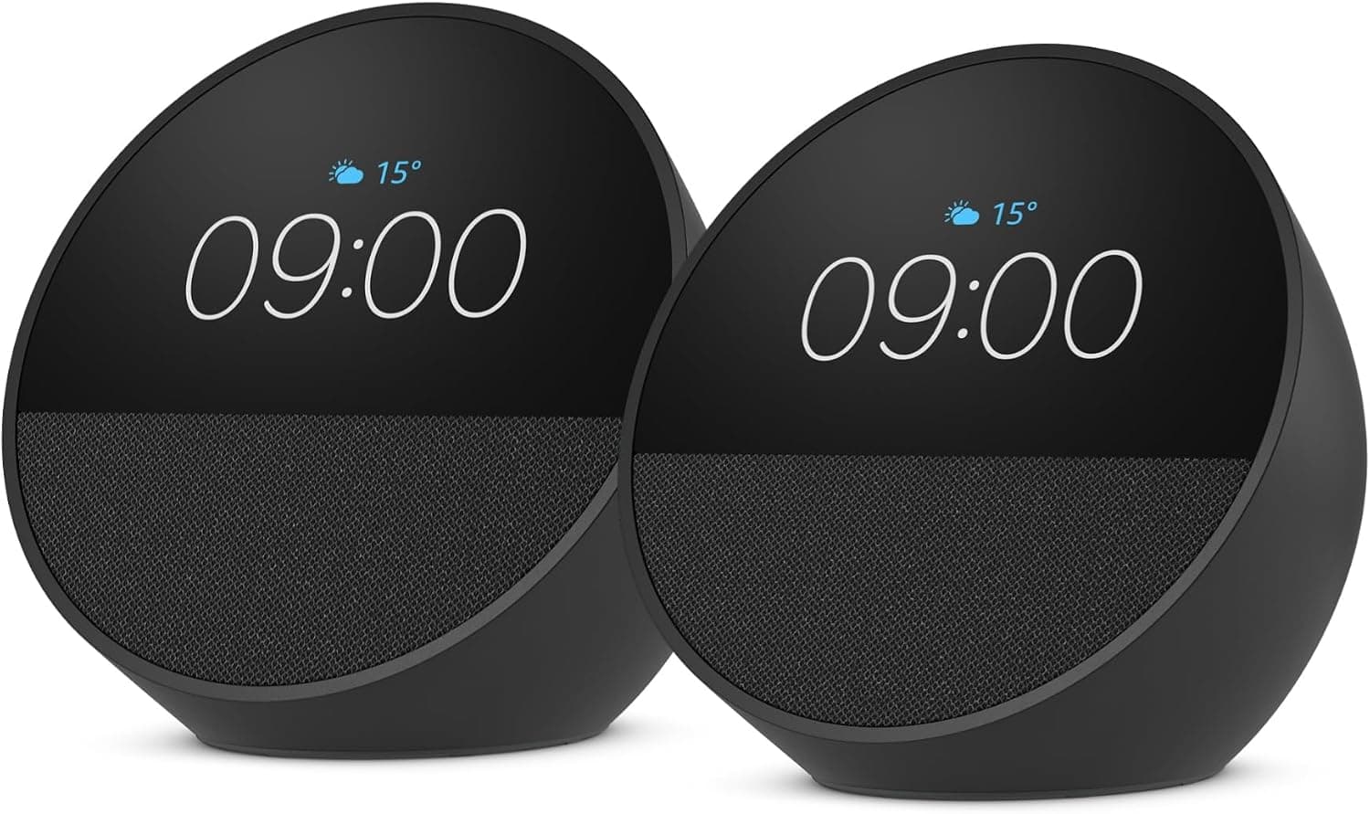 Amazon Echo Spot (última generación) | Despertador inteligente con sonido de calidad| Negro, con Acceso Anticipado a Alexa+ (Paquete de 2)
