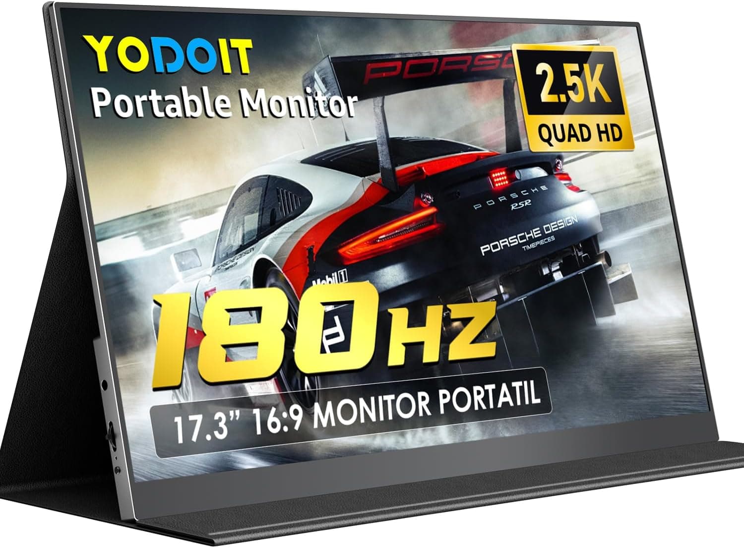 Yodoit Monitor Portátil 17,3" 2,5K QHD 180Hz IPS 2560 x 1440 Pantalla 16:9 con Puerto USB Tipo C HDMI Altavoces Integrados y Funda Inteligente Compatible con PC, Portátil, MacBook, PS3/4/5, Switch