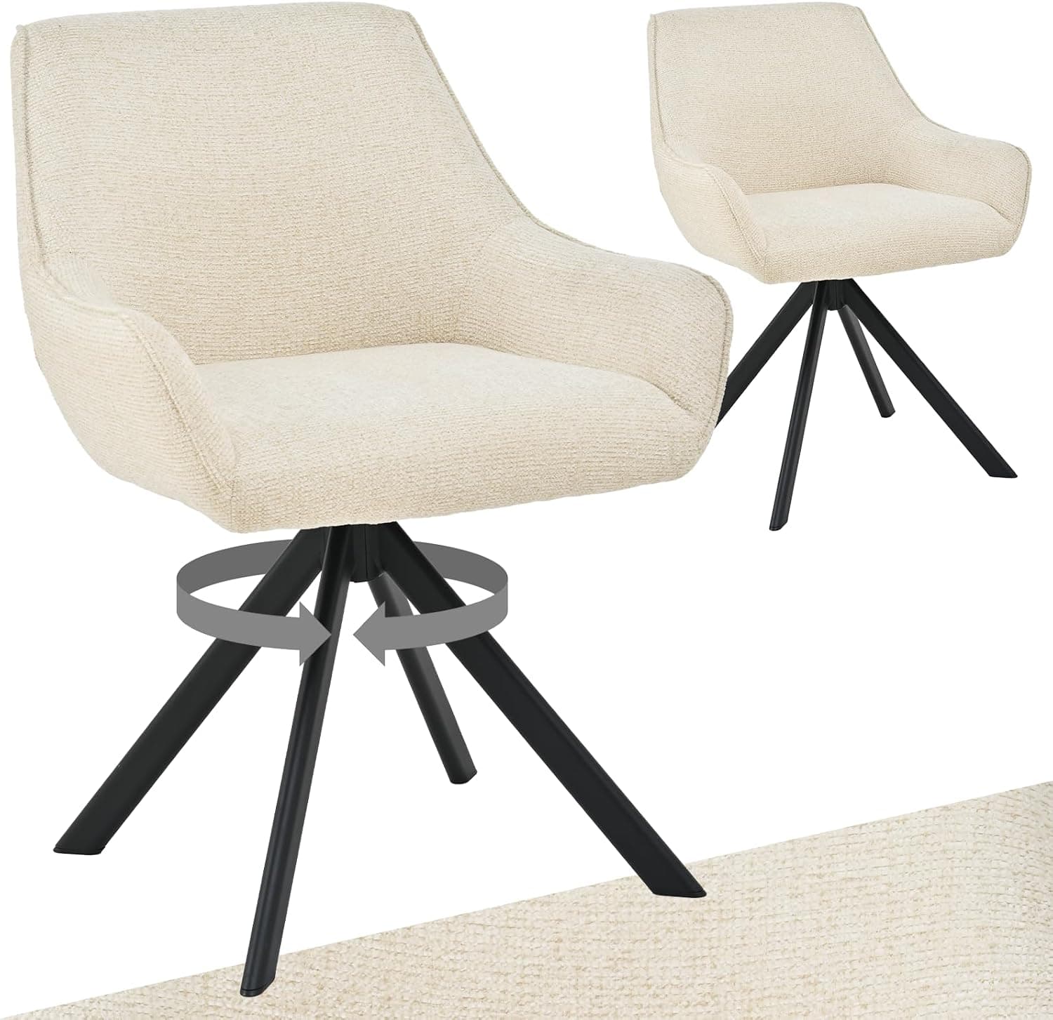 Pack 2 Sillas de Comedor Giratorias Chenilla Crema