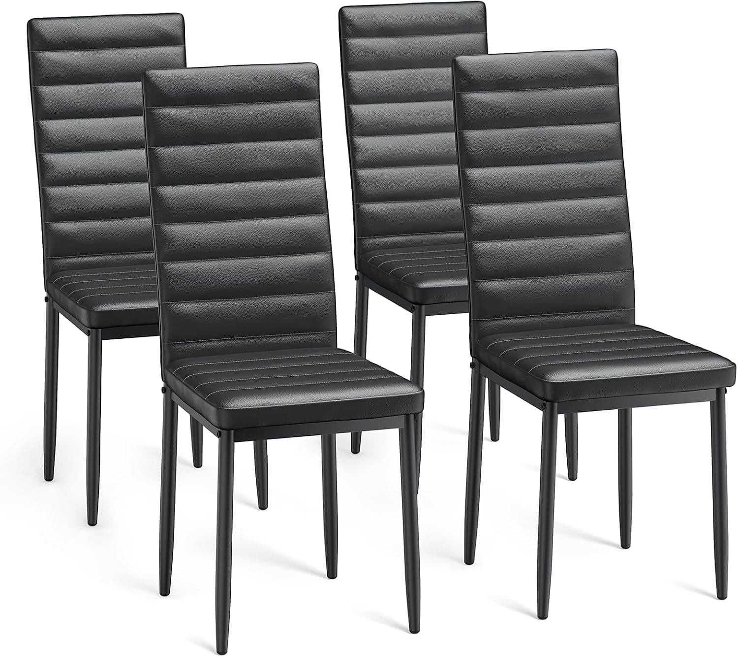 Bealife Sillas de Comedor Modernas (Juego de 4), Tapizadas en Piel Sintética PU, Respaldo Alto Ergonómico para Salón y Cocina, Negro