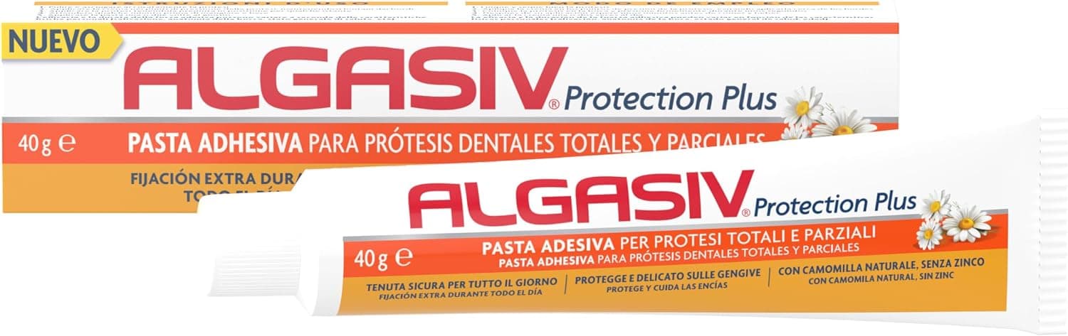 Algasiv Protection Plus Crema Fijadora Prótesis Dentales Totales Y Parciales, 40 g