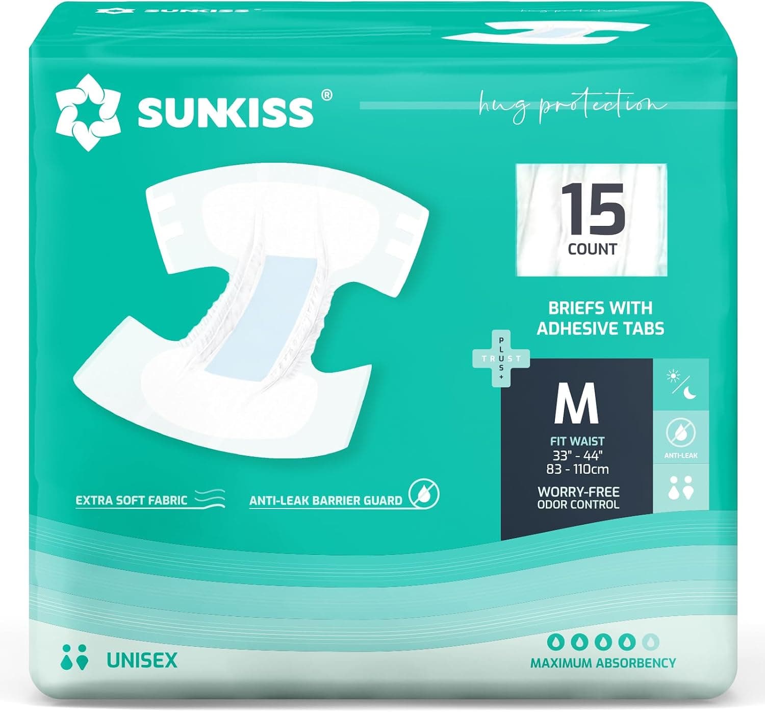 SUNKISS Pañales para Adultos Desechables Unisex M, 15 Uds