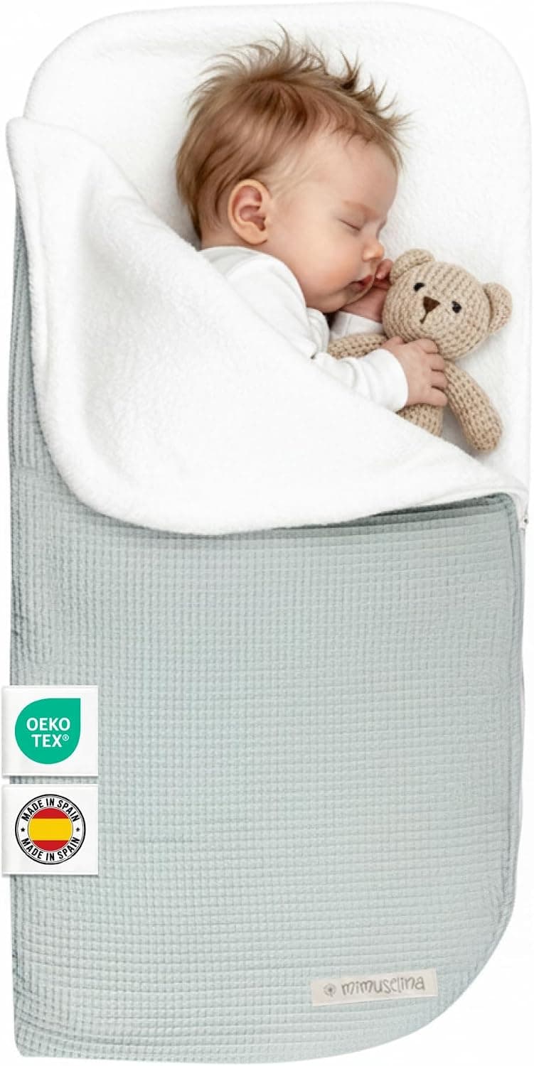 MIMUSELINA Saco Capazo Bebe Invierno Universal | para Carrito, Cuna y Silla de Paseo | Manta Bebe Invierno en Algodon Suave y Acogedor | 2 en 1: Saco 92x46 cm o Manta 92x92 cm | Hecho en España