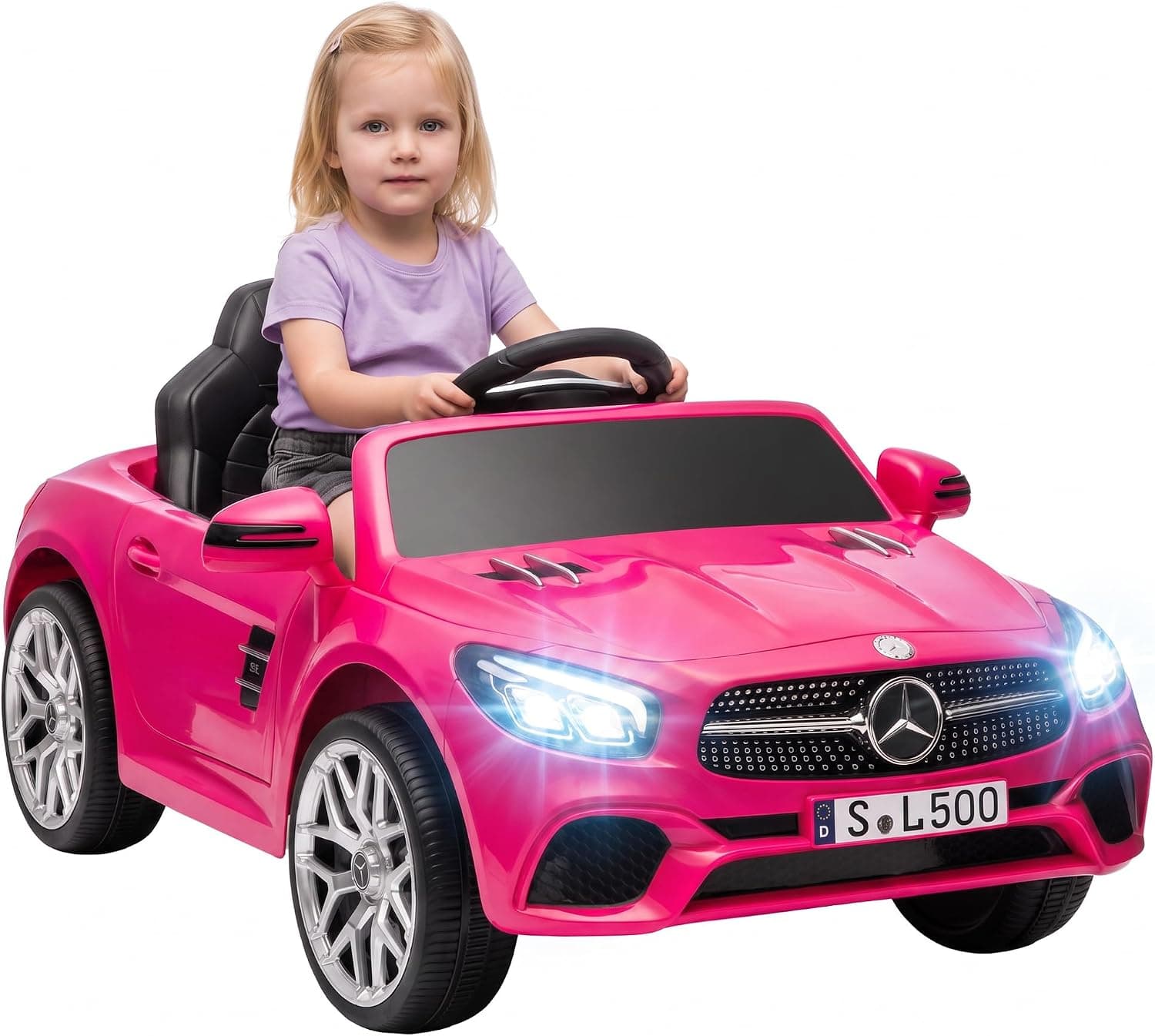 AIYAPLAY Coche Eléctrico para Niños Mercedes-Benz SL500 12V 2 Motores Rosa