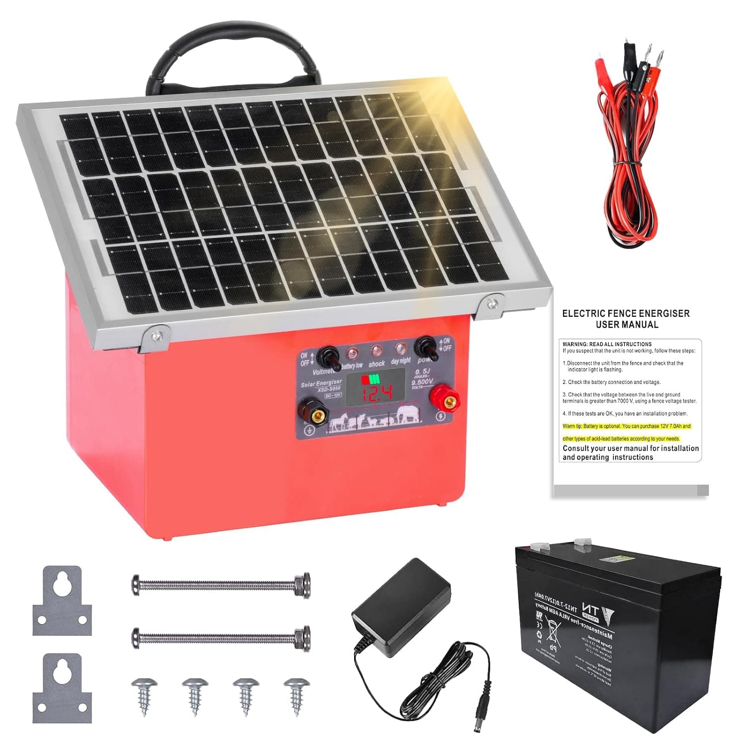 32KM Solar Pastor Electrico, 9,5 kV Pastor eléctrico Controlador para caballos, 0,5 J Valla eléctrica para cría de animales de pastor, para granja, pastoreo, jardín