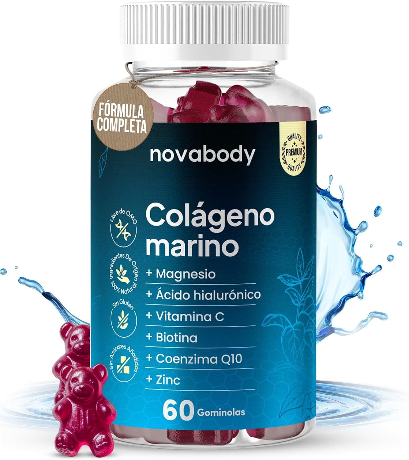 Gominolas Colágeno Marino Hidrolizado Sin Azúcar, 100% Natural, Sin Gluten