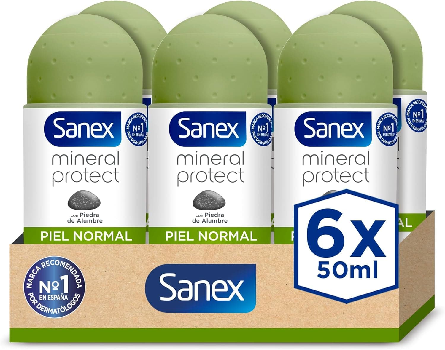 Sanex Mineral Protect, Desodorante Roll-On Piel Normal, Pack 6x50ml