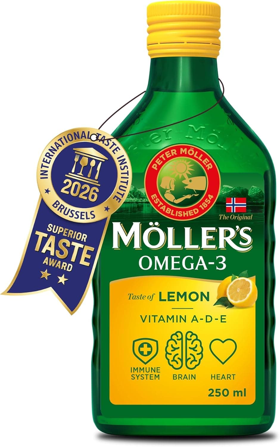 Moller’s ® | Aceite de hígado de bacalao | Complemento dietético con omega-3 EPA, DHA y vitaminas A, D y E | Sabor Limón | 500 ml
