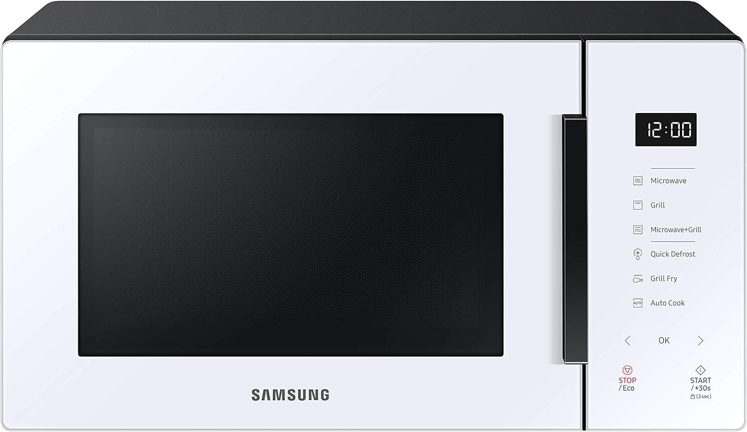 SAMSUNG - MG23T5018CW Microondas con Grill 23L 800W, Cerámica Enamel, Grill Fry y Stand by Eco, Color Blanco