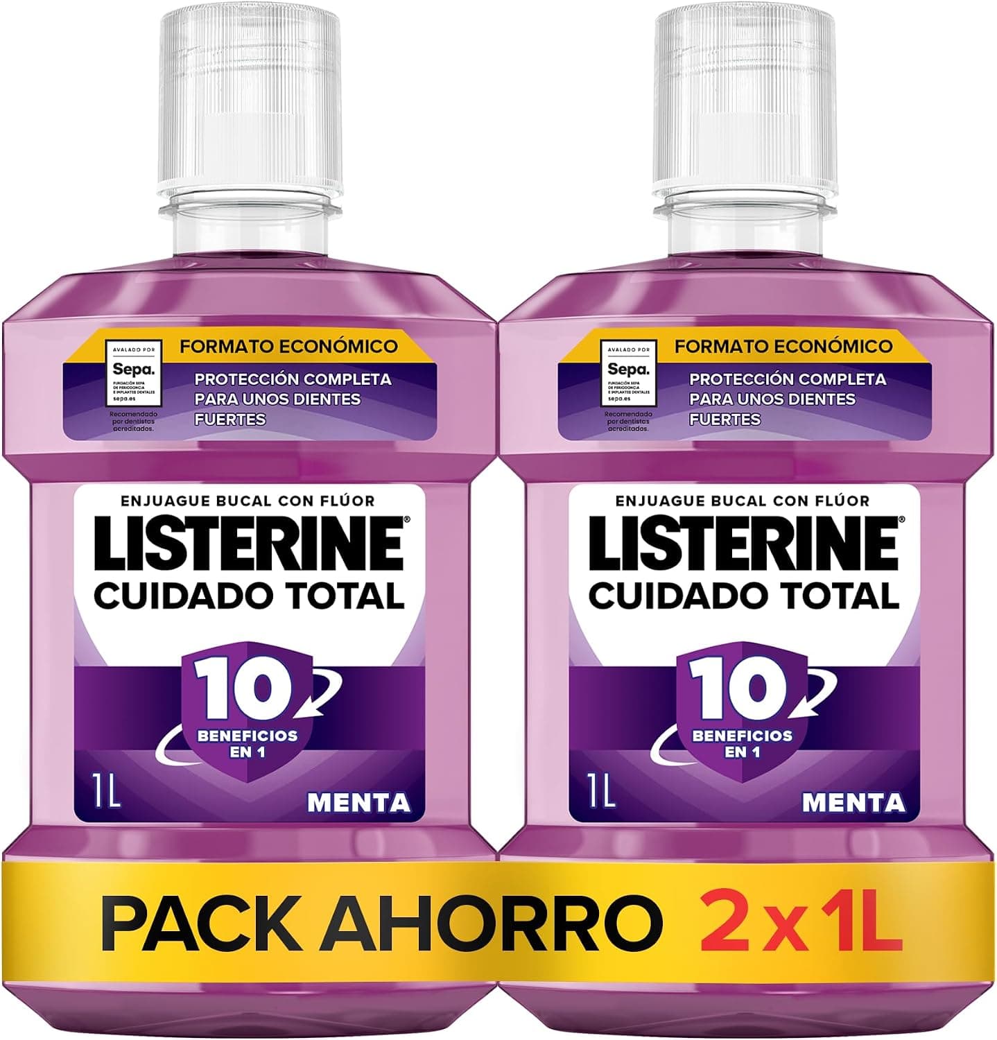 Listerine Cuidado Total Enjuague Bucal con Flúor, 1 L, 2 uds