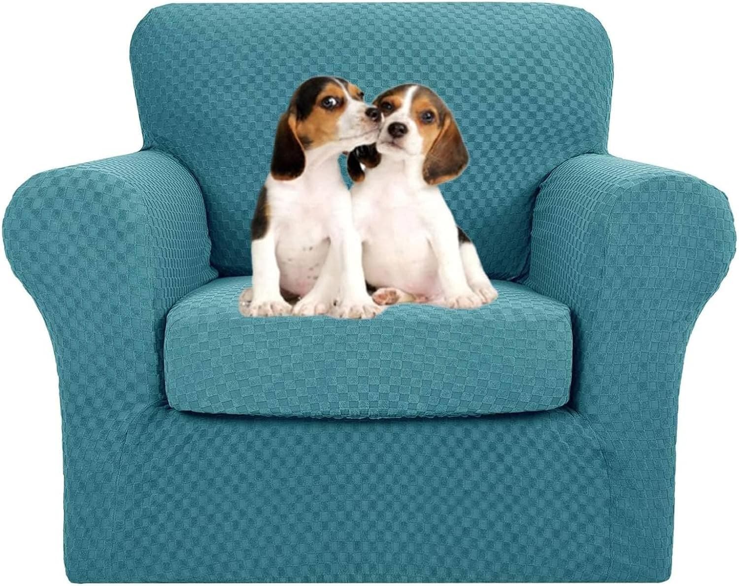 MAXIJIN 2 Piezas Nuevo Fonda para Silla Jacquard con Brazos Super Elástica Antideslizante Funda para Sala Amigable con Mascotas Protector Elástico para Sofá Sillón (1 Plaza, Azul Pavo Real)