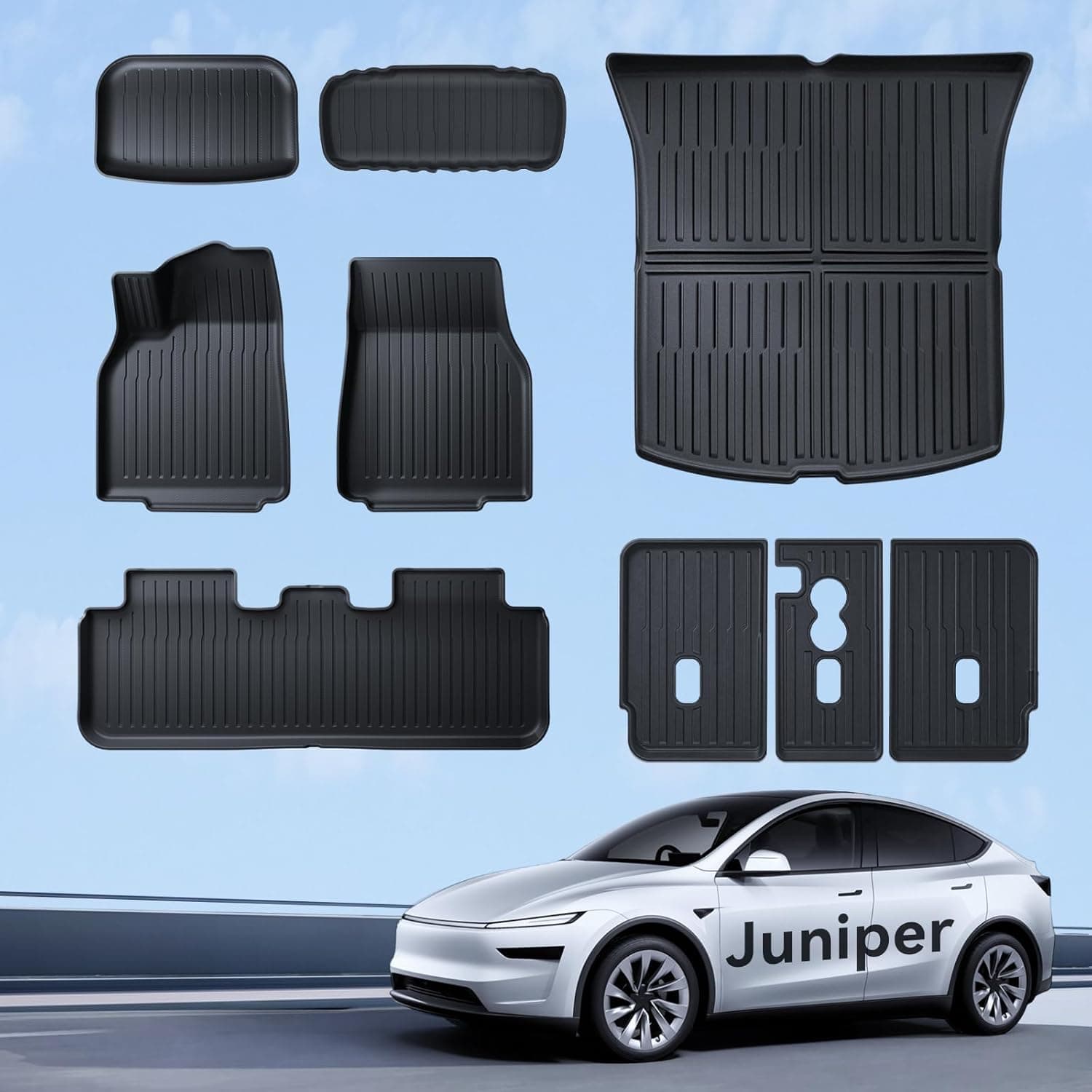 Alfombrillas 9 piezas para Tesla Model Y 2025-2026 estándar RWD TPE para todo clima 3D borde alto antideslizante impermeable alfombrilla para maletero y segunda fila de asientos protector de