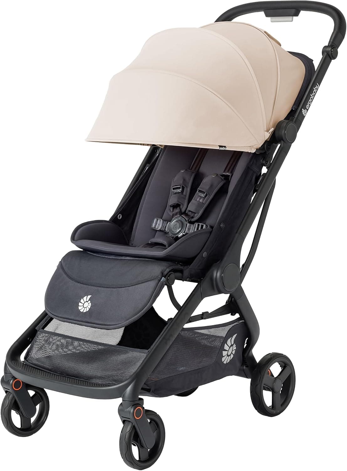 Silla de paseo Ergobaby Metro 3 con función reclinable, apta desde el nacimiento hasta los 22 kg (0-4 años), Plegable, compatible con silla de coche, con asiento ergonómico, Natural Beige