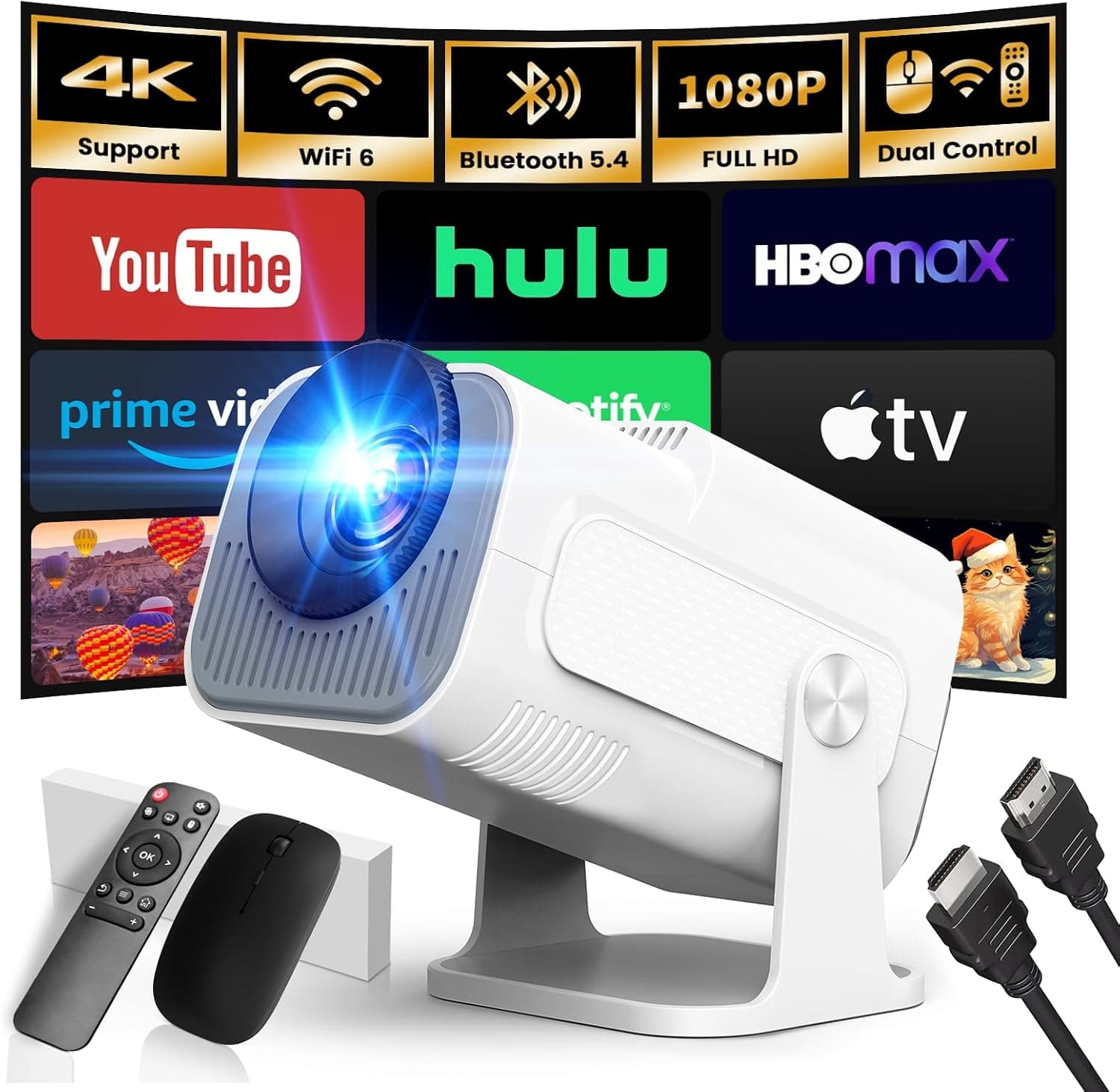 Proyector Portátil 2026 Upgraded 1920x1080P 4K Supote WiFi 6 Bluetooth 5.4