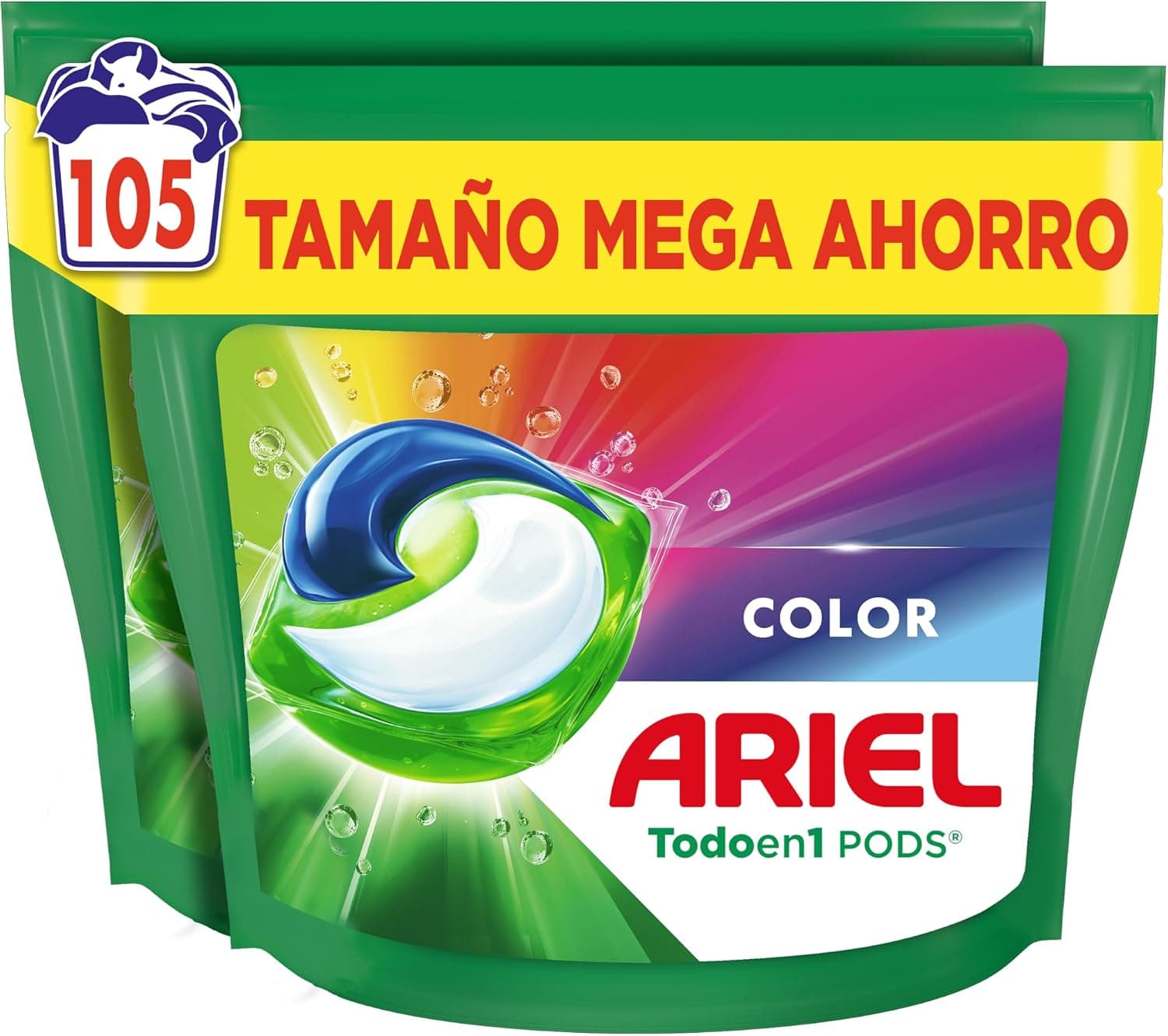 Ariel PODS Todo en 1 Detergente Lavadora Liquido 105 Capsulas/Pastillas, Jabon Extra Cuidado del Color, Mas Color y Brillo, Limpieza Profunda