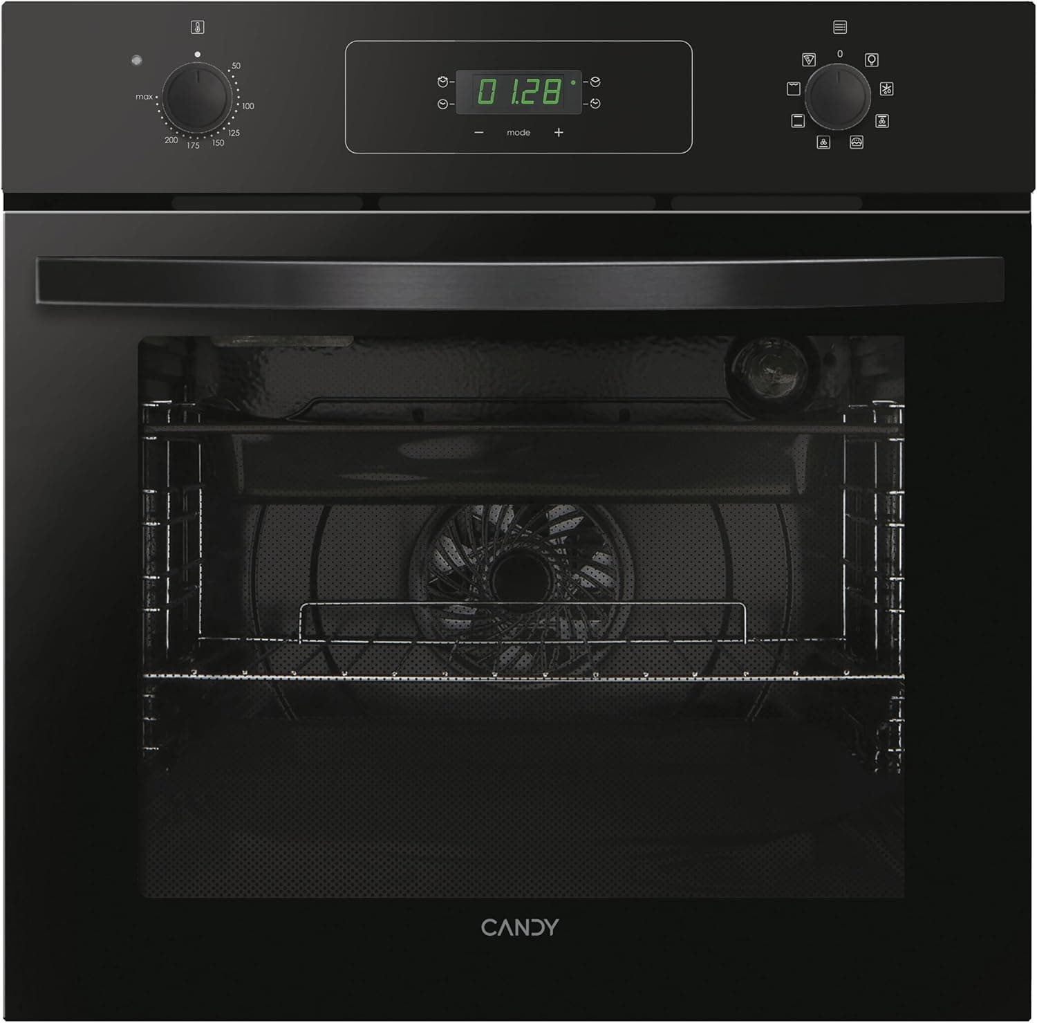 Candy Idea FIDCP N615 L, Horno Multifunción, 65L, 1 Bandeja y 1 Rejilla, Ventilador Radial, Limpieza Aquactiva, Convección + Ventilador, 8 Funciones, Mandos Push&Pull, Puerta Doble Cristal, Negro