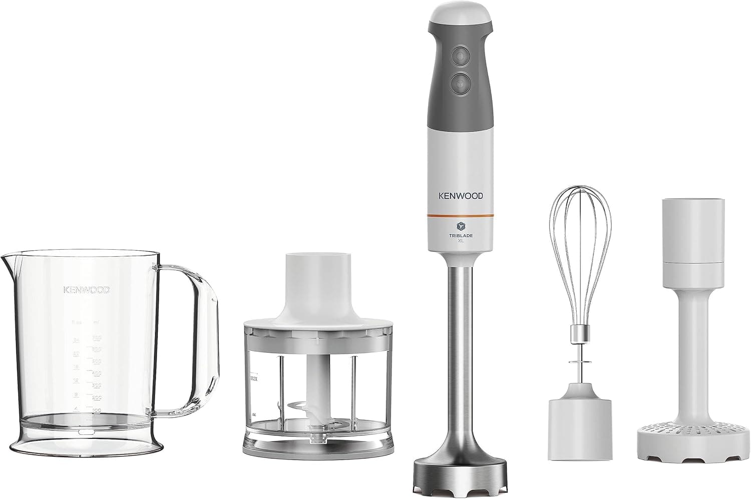 Kenwood Küchengeräte Triblade XL HBM40.306WH - Batidora de mano, batidora con pie de acero inoxidable extraíble con cuchilla de 3 aspas para un puré más rápido, 850 W, color blanco/gris