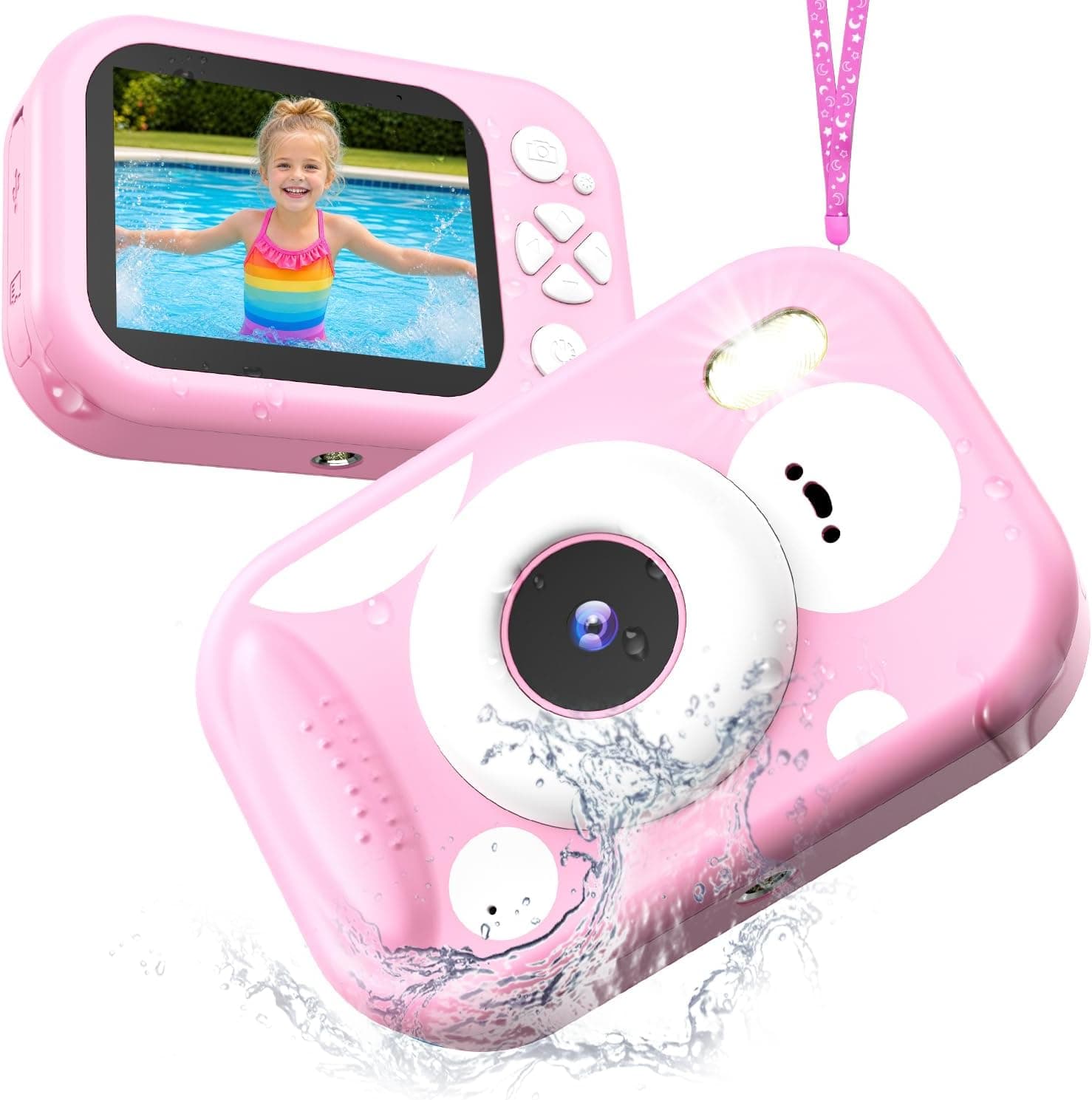 Cámara Fotos Infantil, Cámara Submarina Acuática para Niños, 48MP HD 1080P Cámara Impermeable Niños con Pantalla de 2,4 Pulgadas Tarjeta TF, Flash LED, Regalo para Niños y Niñas de 3-12 Años, Rosa