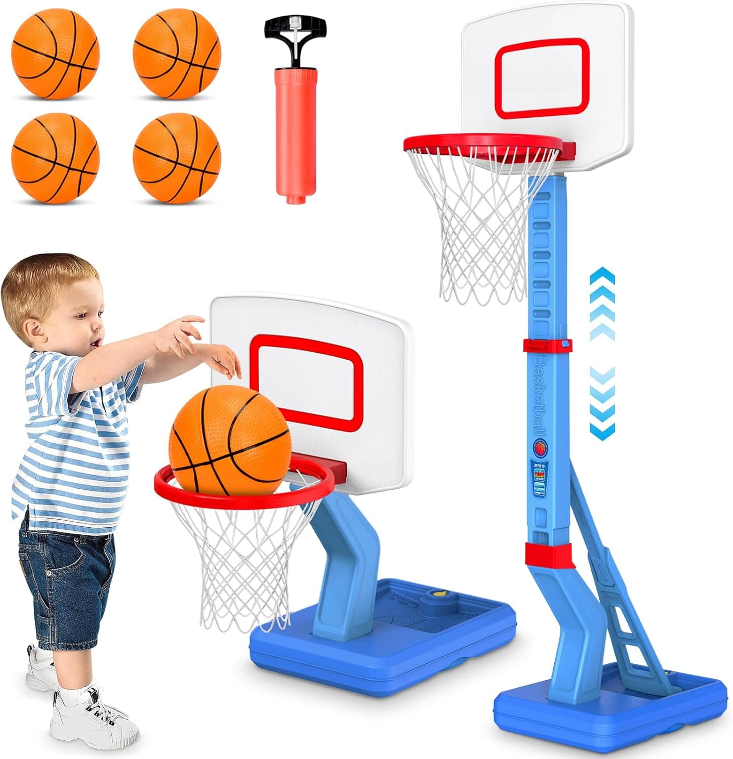Canasta Baloncesto Infantil, Altura Ajustable 70-138 cm,Mini Canasta de Baloncesto para Interior y Exterior,Regalos Cumpleaños para niños de 3 a 8 años