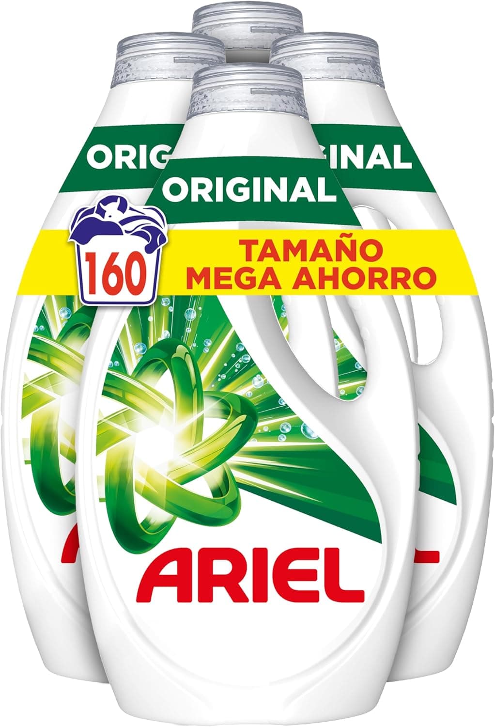 Ariel Detergente Lavadora Liquido 160 Lavados (4x40), Original, Jabon Limpieza Mejorada en Ciclos Mas Frios con la Exclusiva Tecnologia de Limpieza en Frio