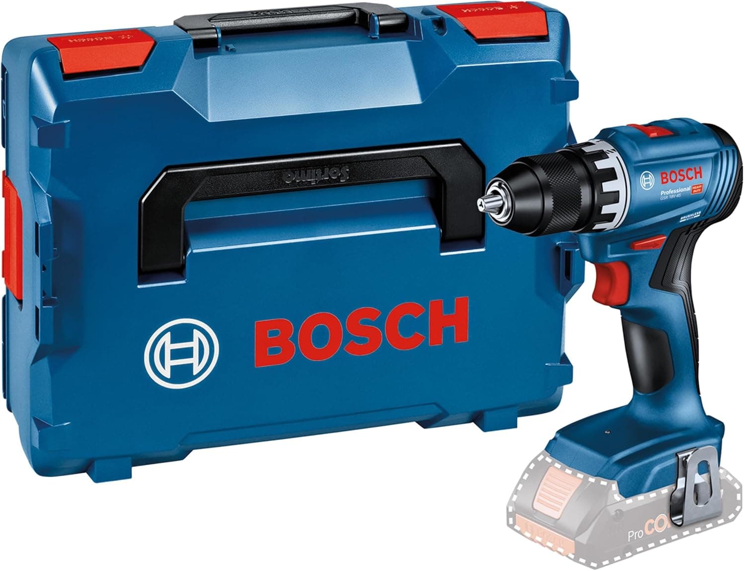 Bosch Professional 18V System GSR 18V-45 - Atornillador a batería (45 Nm, diametro máx. tornillo 8 mm, sin batería, en L-BOXX), Azul