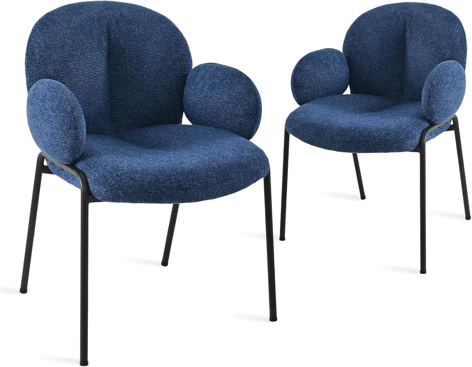 Juego de 2 sillas de Comedor con reposabrazos, Respaldo Alto, Estructura metálica, Patas Ajustables, Modernas y Acolchadas, Ideales para salón, Comedor o Dormitorio.Chenilla,Azul