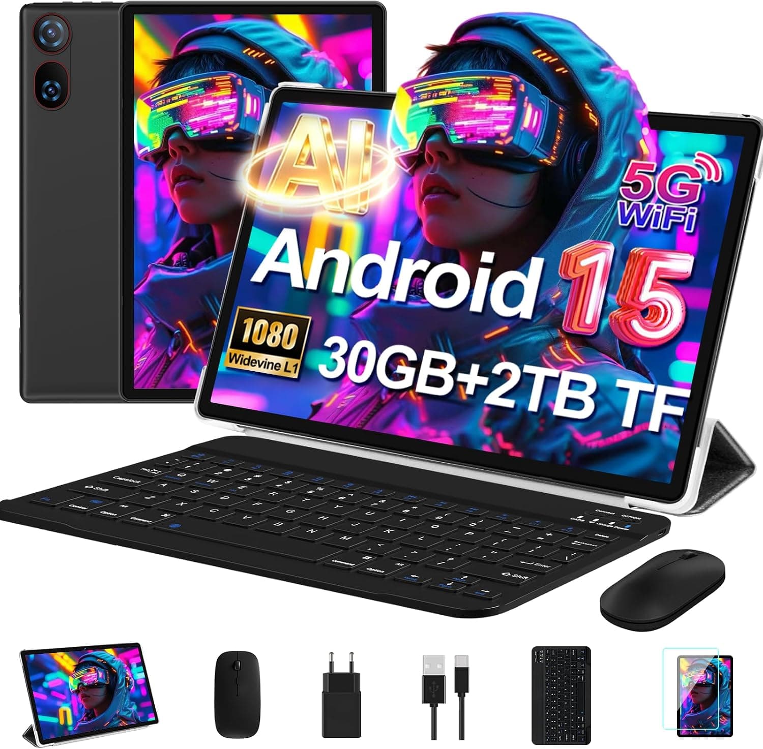 Tablet 10 Pulgadas Android 15, 30 GB RAM + 2 TB ROM Expansión, Widevine L1
