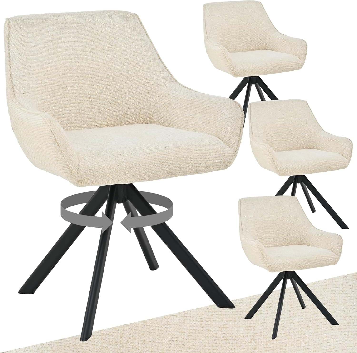 Pack 4 Sillas de Comedor Giratorias Chenilla Crema