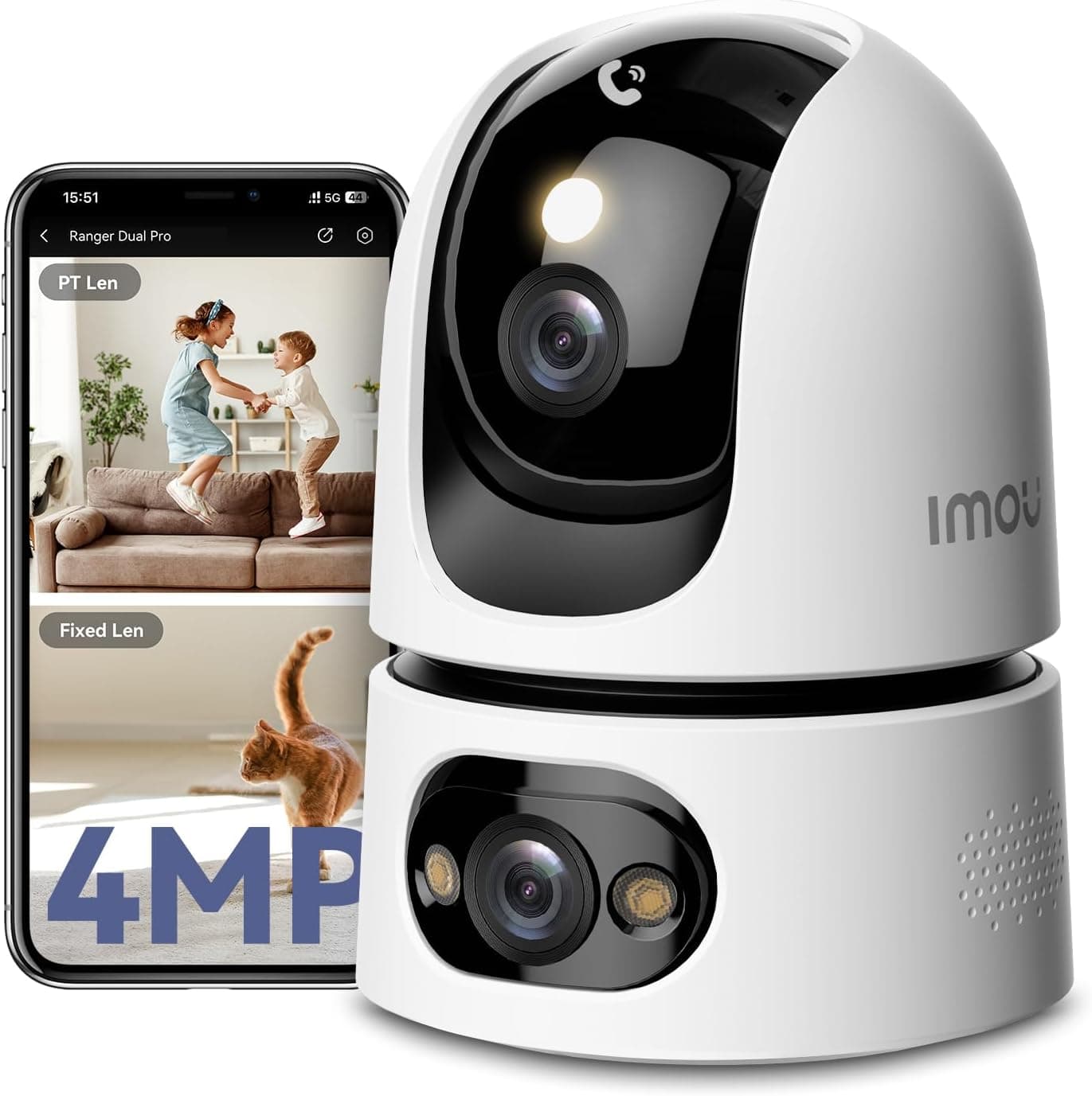 Imou Cámara Vigilancia 2.4/5GHz WiFi Interior Doble Lente 4MP Fijo+4MP PT, Cámara IP WiFi 360° con Visión Nocturna, Detección de Humano/Sonido Anormal, Seguimiento Automatico, Audio Bidireccional