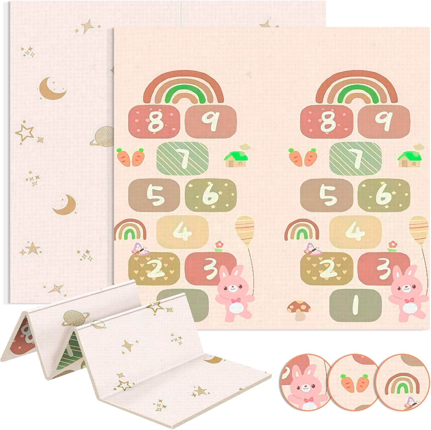 JUPPLIES Alfombra Bebe Acolchada Plegable 200x180cm y 1cm Grosor - Tapete de Actividades para Bebe Plegable - Alfombra Infantil para Juegos Reversible y Antideslizante (Números)