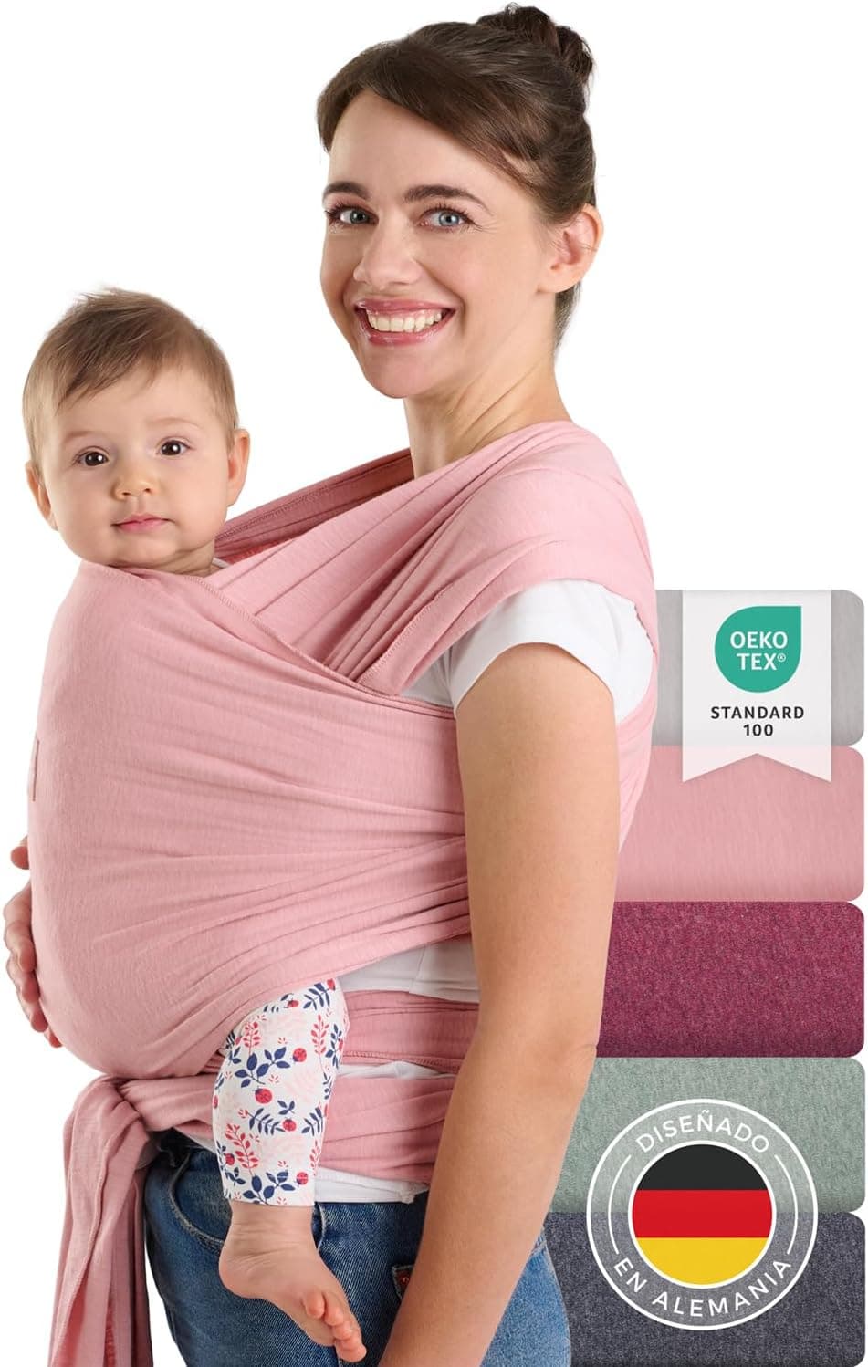 Laleni Fular Portabebe hasta 15kg de Suave Algodón - Portabebes Recien Nacido con Certificado de OEKO-TEX - Fular Porteo 5,10m de Longitud - Color Rosa