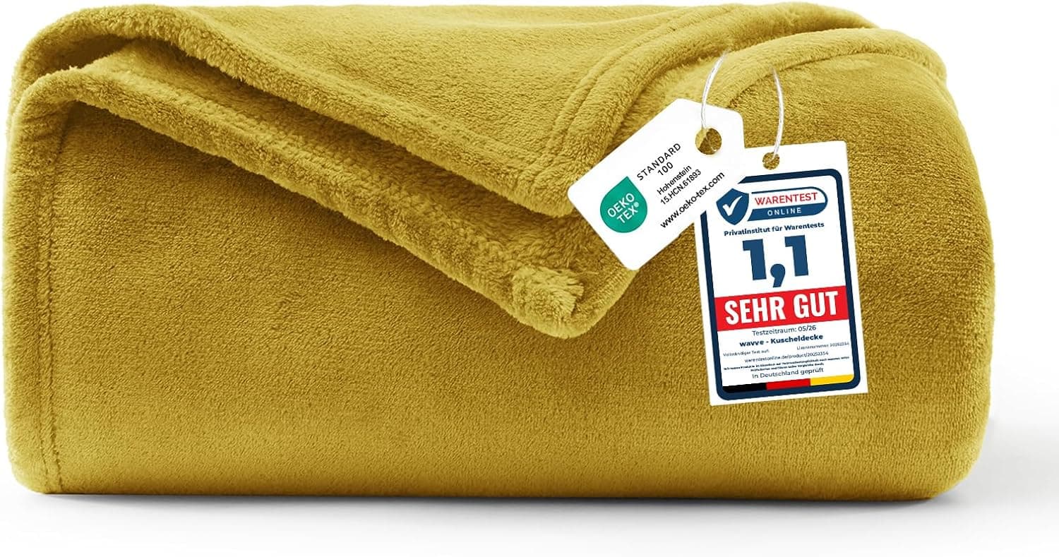 WAVVE Manta Polar de Franela de Microfibra, para sofá y Cama, para 1 Personas, Manta Grande, cálida y Suave, 130 x 150 cm, Amarillo