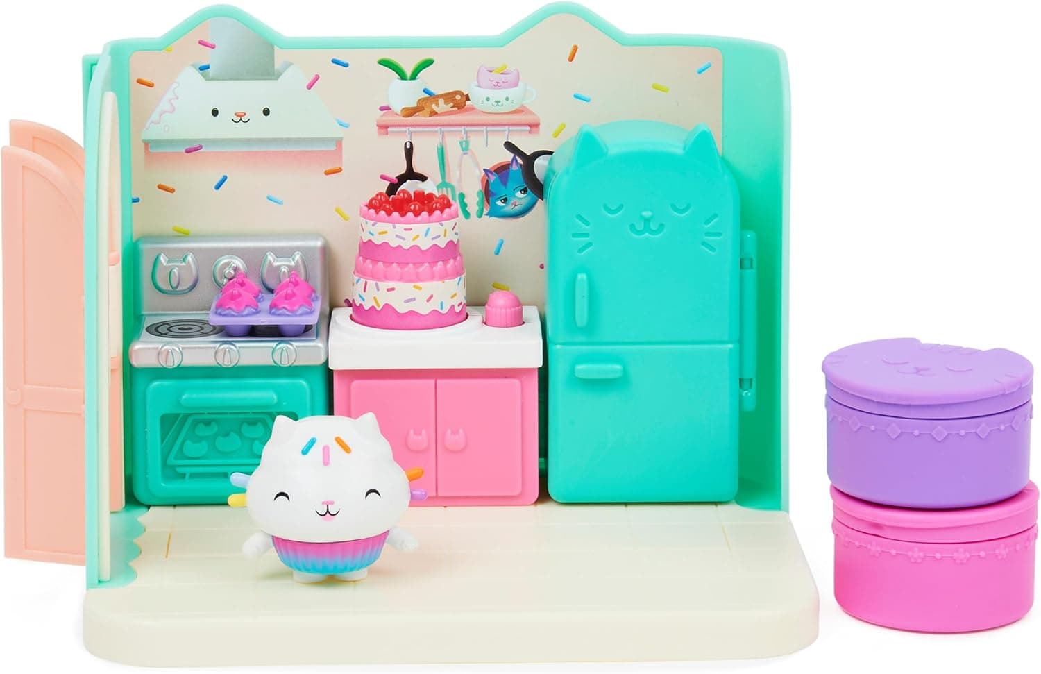 La Casa de Muñecas de Gabby - La Cocina de Muffin de Gabby's Dollhouse con 1 Figura, 3 Accesorios, 2 Caja Sorpresa y 3 Muebles - Juguetes Niñas 3 años +