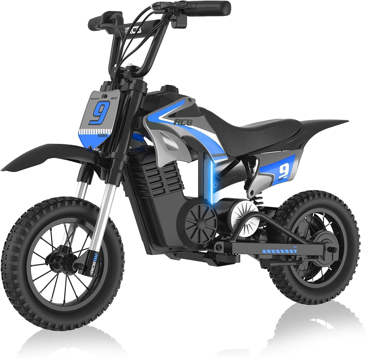 RCB R9X Pro Moto Eléctrica Niños, Motocicleta Eléctrica con Motor 350W, Modos de Velocidad 10/15/25 km/h & Alcance 16KM, Iluminación Ambiental, Neumático 12" Moto para Infantil 6+ Años
