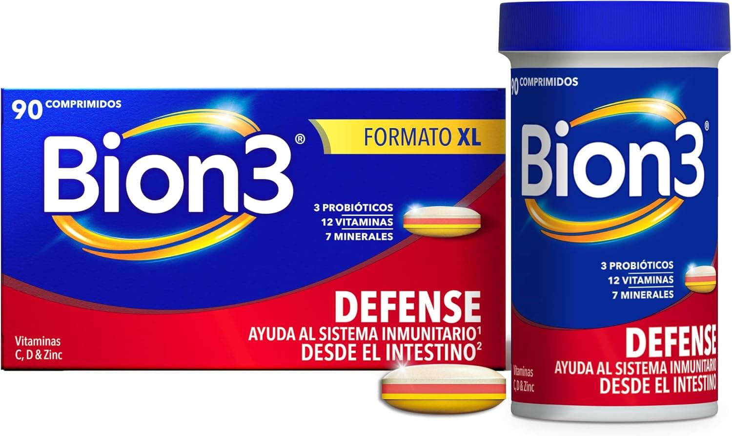 Bion3 Defense Comprimidos Multivitamínicos con Probióticos, Complemento Alimenticio para Ayudar al Sistema Inmunitario¹, Vitamina C, D, Zinc, Hierro