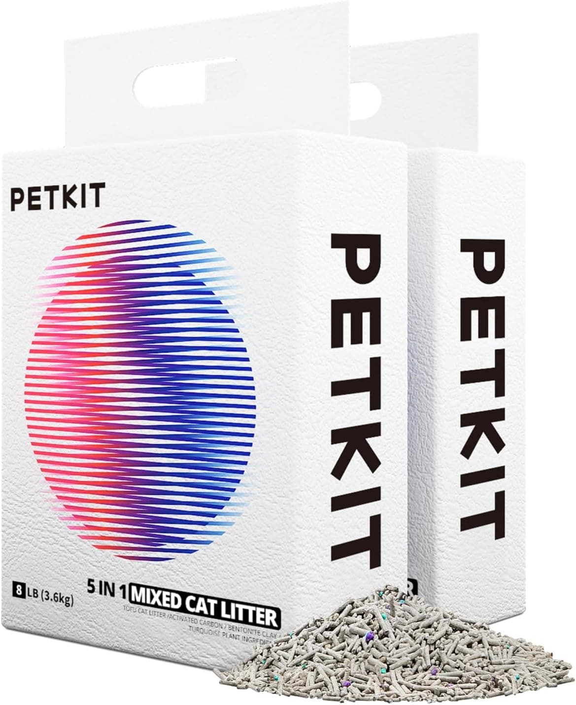 PETKIT Arena Mixta para Gatos 5 en 1, Enjuagable, Sin Olores, con Carbón Activado, Ultra Absorbente y de Secado Rápido(Dos Bolsas)