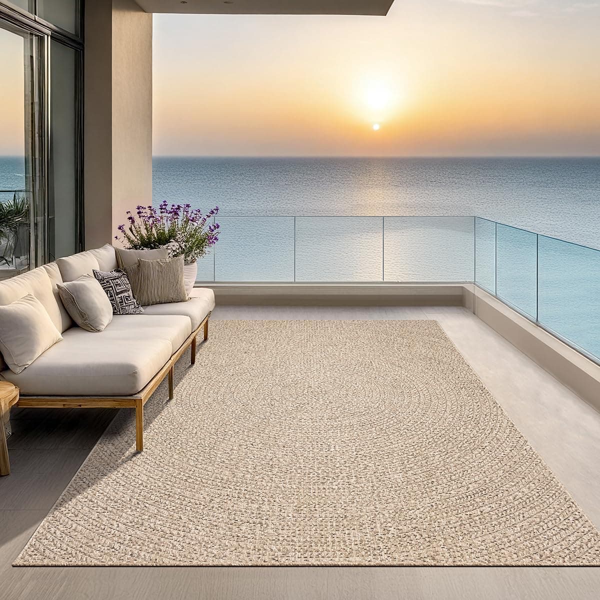 the carpet Kansas - Alfombra para Exterior e Interior con Aspecto de Yute Natural, Resistente a la Intemperie, Apta para Patio y jardín, Naturaleza, 60 x 90 cm