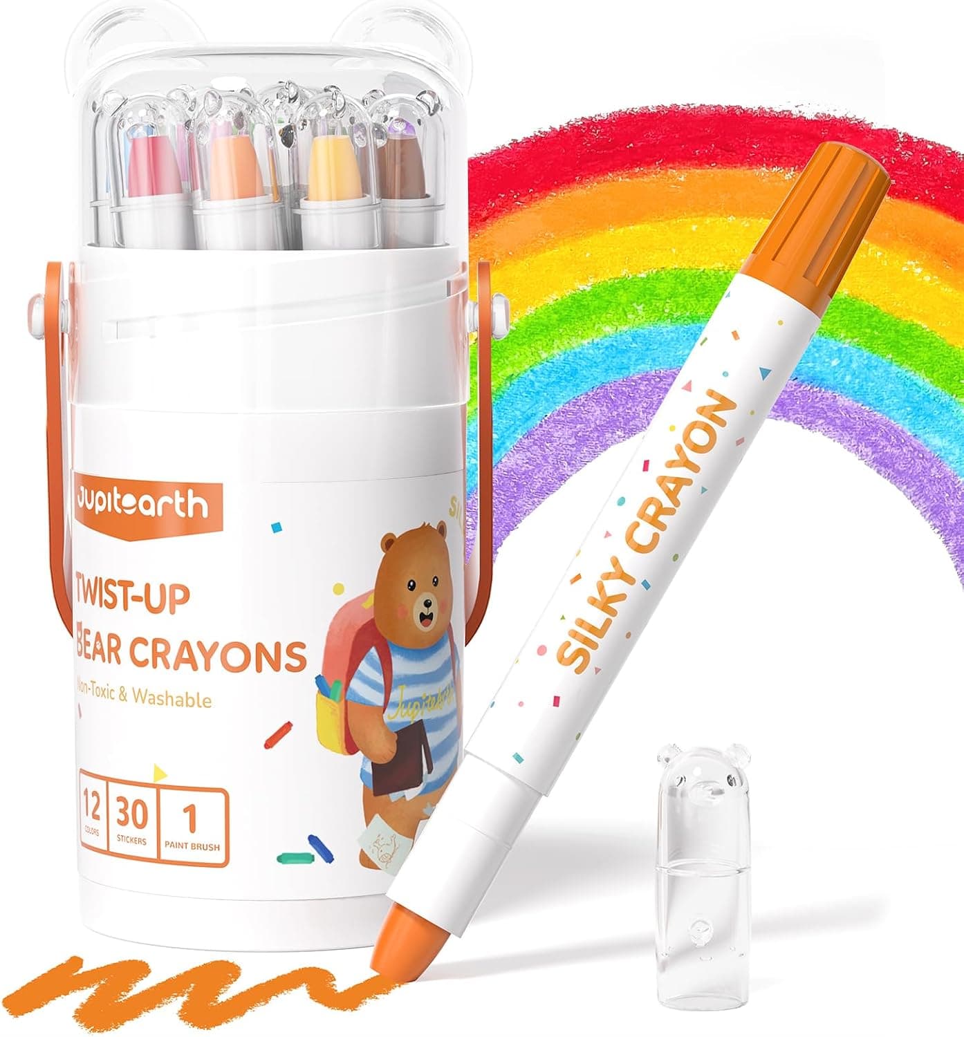 JUPITEARTH 12 lápices de colores retorcidos para niños de 1 a 3 años y niños de 4 a 8 años, lápices de colores lavables no tóxicos 2-4, suministros de arte ultra sedosos y fáciles de