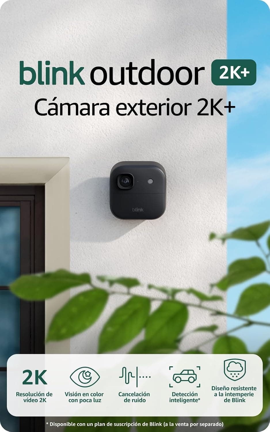 Cámara exterior 2K+ Blink (última generación) — cámara de seguridad inteligente inalámbrica, resolución de vídeo 2K, se necesita módulo de sincronización, no incluido — Cámara adicional, Negro