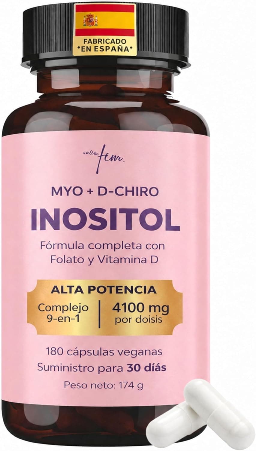 Inositol Myo Inositol and D-Chiro PCOS 4100MG – Función Metabólica, Equilibrio Hormonal y Bienestar Psicológico – 9 en 1 con Folato 5-MTHF, Cromo, Zinc, Vitamina B6, B12 y D3, Mio Inositol