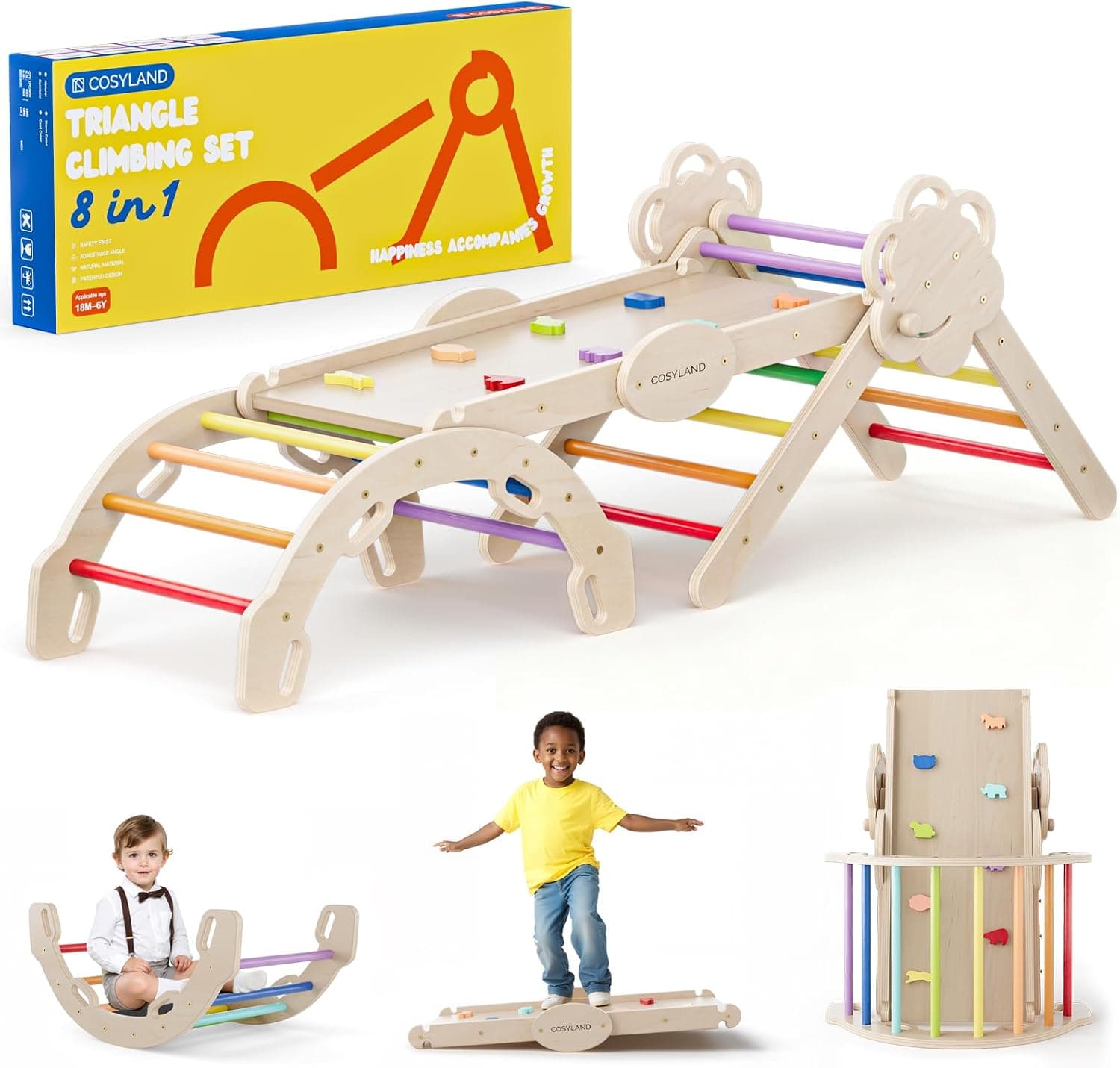 COSYLAND 8 en 1 Triángulo de Escalada Montessori con Arco y Rampa
