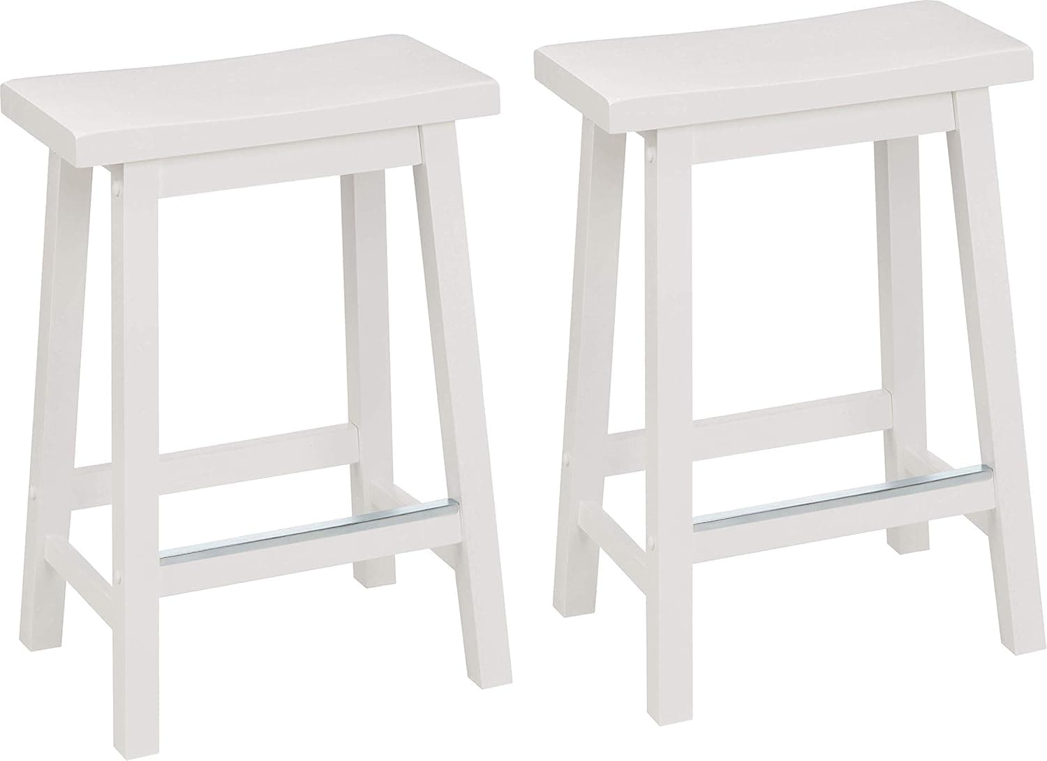 Amazon Basics Juego de 2 taburetes de cocina de madera maciza, taburete de bar corto, silla de comedor, fácil montaje, moderno, 61 cm de alto, Blanco