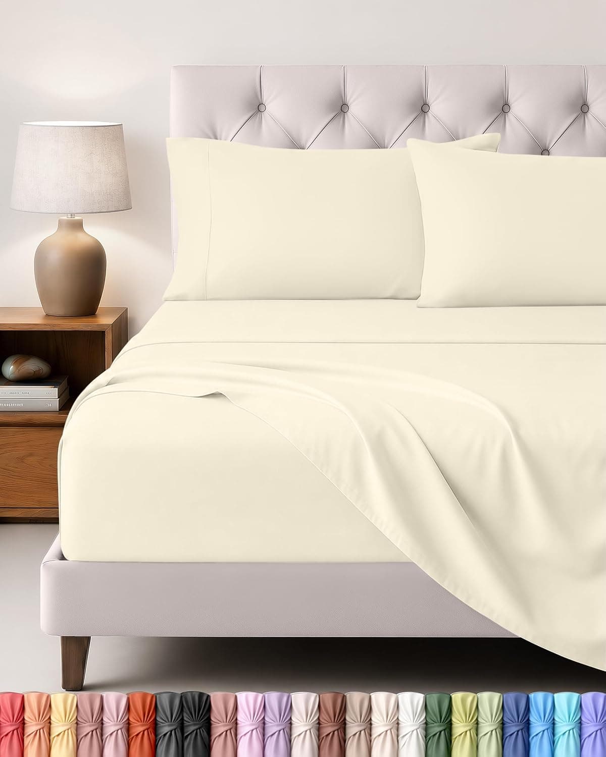Utopia Bedding Juego de Sabanas 4 Piezas, 135x190cm, Marfil