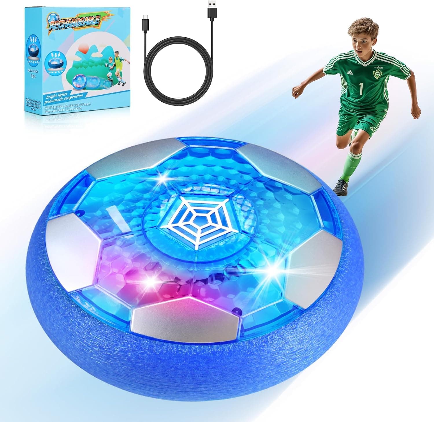 OMWay Balon Futbol Flotante, Juguetes para Niños 3 4 5 6 7 Años, Recargable Pelota Flotante con Luces LED, Futbol Interior Niños 8-12 Años Futbolistas para Cumpleaños y Navidad