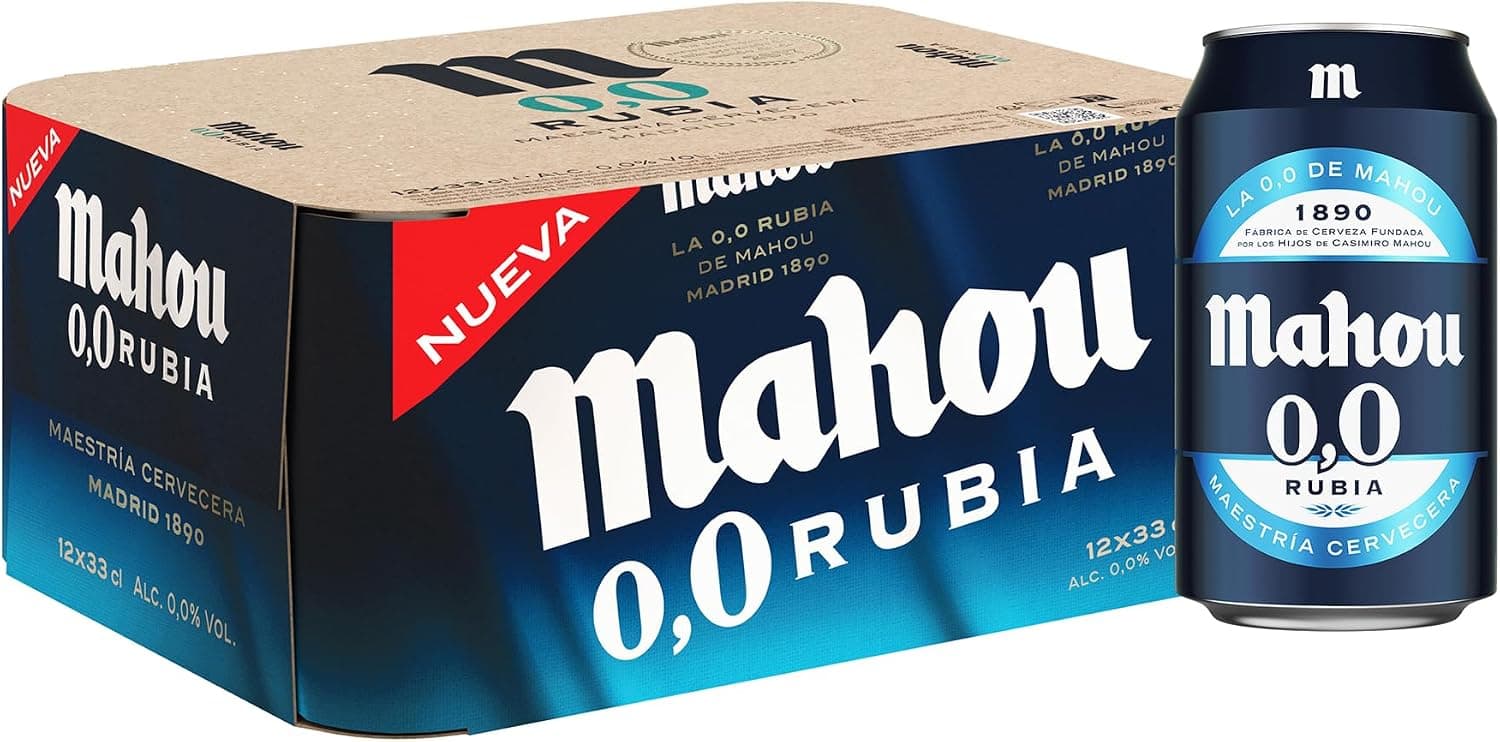 Mahou 0,0 Rubia, Cerveza Lager Dorada Sin Alcohol, Pack 12 Latas x 33cl