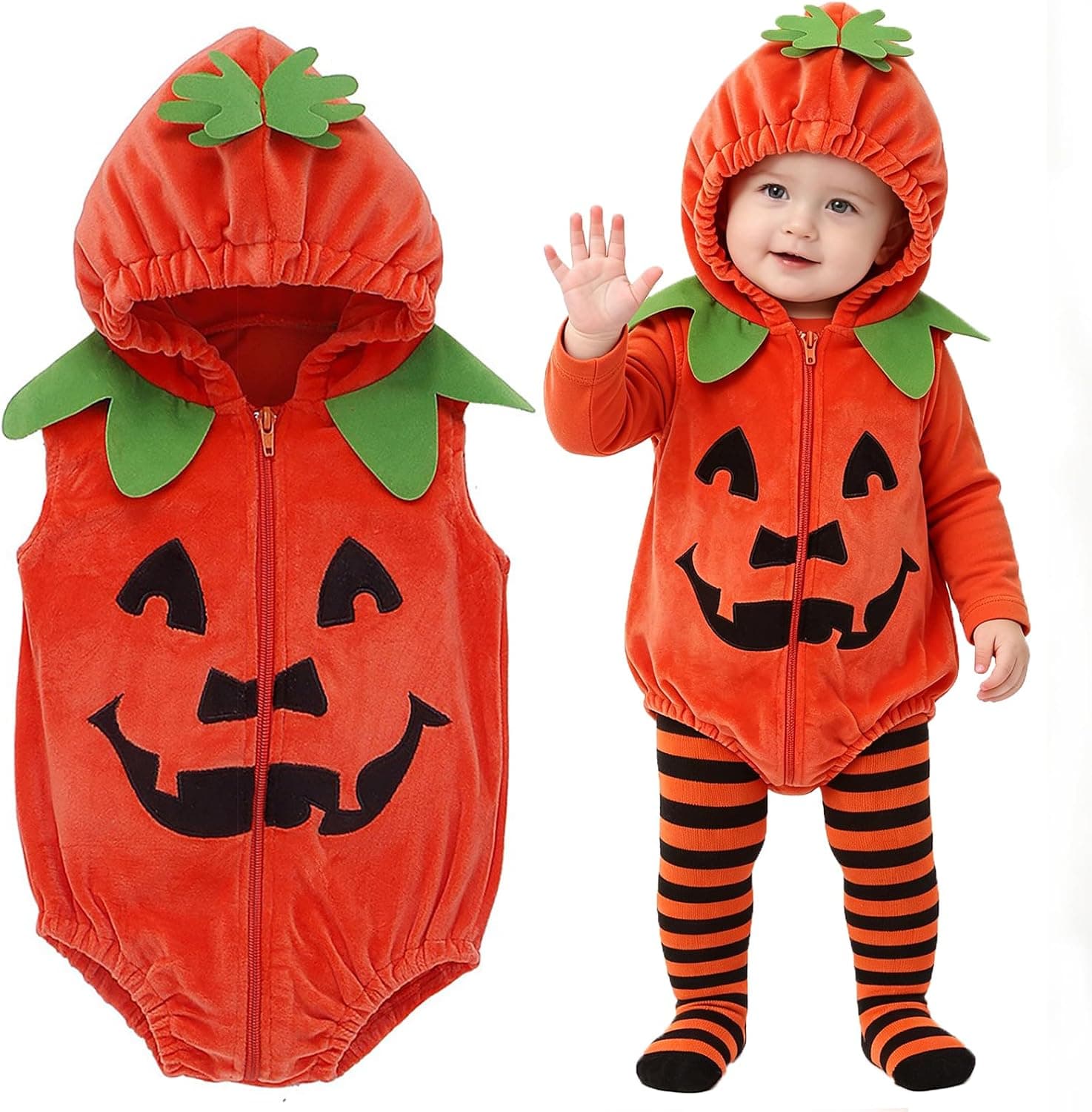 Hifot Disfraz Calabaza Bebe,Disfraz Halloween Bebe Niña Niño Mono con Capucha para Recien Nacido Calabaza Halloween