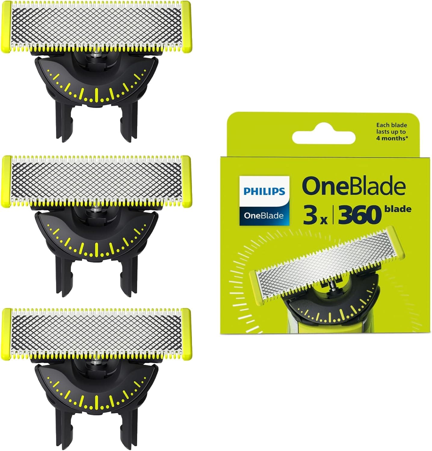 Philips OneBlade Original 360 cuchillas, compatibles con todos los mangos OneBlade y Pro, 3 unidades (modelo QP430/60)